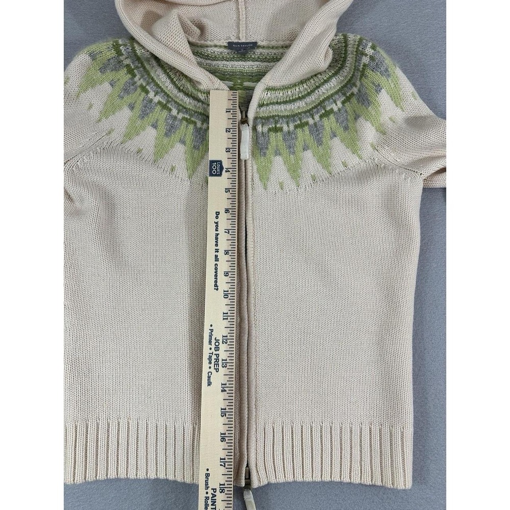 VTG Ann Taylor Womens M Merino Wool Angora Rabbit Hair Full Zip Fair Isle Hoodie - Picture 4 of 8